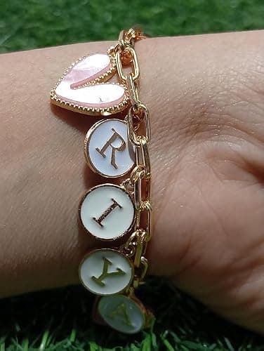 KITCHENSUTRA INDIA Personalized Charm Name Bracelet | Gold Plated Metal Chain with Enamel Charms | Customized Bracelet for Women & Girls | Elegant Gift for Birthdays, Anniversaries, Festive Occasions  5