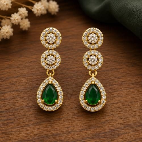 Visaga Aura Emerald Green Teardrop Stone Necklace Set for Women & Girls | Gold Plated CZ Diamond Choker Necklace with Matching Earrings | Bridal Wedding Party Jewellery Set | Traditional & Ethnic Fash 4