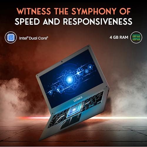 ULTIMUS Pro Intel Celeron Dual Core Laptop 4GB RAM, 128GB M.2 Emmc Expandable~512GB Intel HD Graphics 2.0x1 3.0x1 USB HDMI Sd Card Slot ‎LPDDR4 Dual Speaker Dual Microphone Win 11 Home Gray, 1.2 kg 3