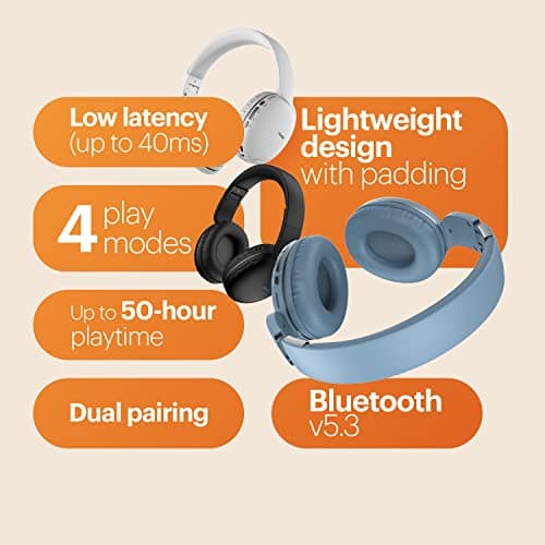 Noise Two Wireless On Ear Headphones with 50 Hours Playtime, Low Latency(up to 45ms), 4 Play Modes, Dual Pairing, BT v5.3 (Serene Blue) 2