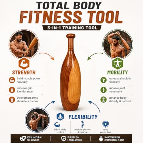 Zain Sports Wooden Mugdar Indian Club 2Kg – Traditional Strength Training Equipment | Clubbell for Shoulder Mobility, Gada Exercise, Functional Workout Tool for Home Gym, Akhada & Wrestling Training 3