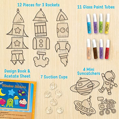Imagimake Window Art - Rocket - 16 Pieces Glass Painting Set - Astronaut, Rover, Space Designs - Craft Kit for Boys & Girls 5 Years & Above, Multicolor 2