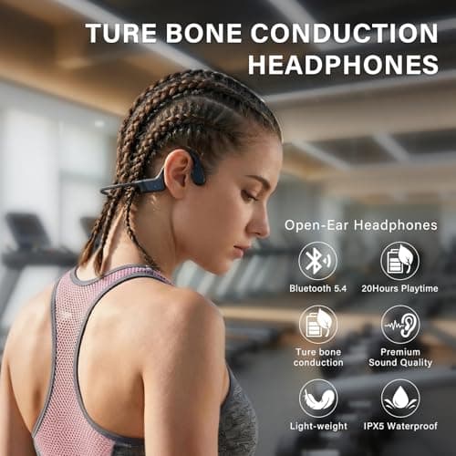 Rakklor Bone Conduction Headphones Bluetooth 5.4 Open-Ear Headphones with Mic 20 Hour Playtime, IPX5 Waterproof Wireless Earbuds for Running Cycling Sport Workouts, Black/Gray 2