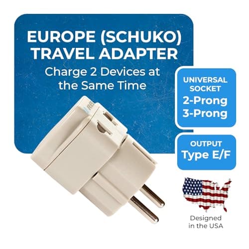 OREI Europe Travel Adapter, India to Europe (Schuko) Plug - Type E/F India to Europe Adapter - 2 in 1 - Perfect for Laptop, Camera Charger and More - CE, RoHS - Beige. 2