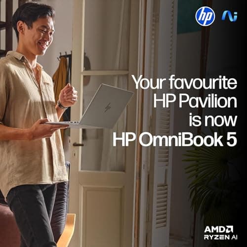 HP Smartchoice OmniBook 5 (Previously Pavilion) 50 Tops, AMD Ryzen AI 5 340 (16GB LPDDR5X, 512GB SSD) WUXGA 2K, 16''/40.6cm, Win11, Office24, Silver, 1.79kg, ag1037au, Next Gen AI Copilot+ Laptop 3