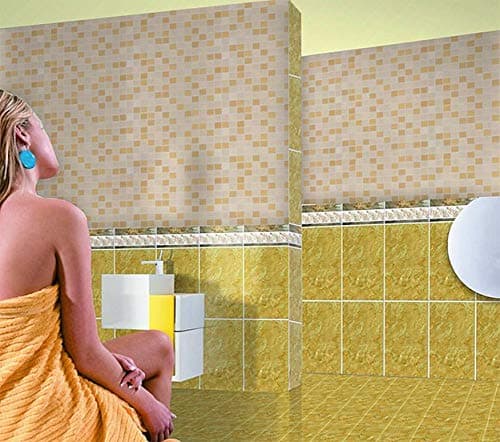 wolpin DIY Bathroom Wallpaper (45 x 300 CM, Brown) | Waterproof Kitchen Tiles Pattern Self Adhesive Wall Sticker | Stove Backsplash Countertop Decorative PVC Vinyl Roll for Home Décor 5