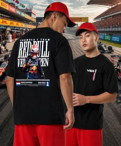 THE SOUTH STORE Mens Black Half Sleeve Drop Shoulder Graphic Printed T-Shirt | F1 Inspired Motorsport T Shirt for Men | Max Verstappen Simply Lovely Racing Tee | Formula 1 Streetwear 5