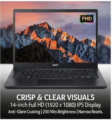 acer TravelLite Thin Laptop AMD Ryzen 5 7430U (6-Core) |8GB RAM, 512GB SSD | 14" Full HD Anti-Glare Display |Privacy Shutter| Windows 11| MS Office | Metal Body | 1.34Kg | Black | 1 Year Warranty 3