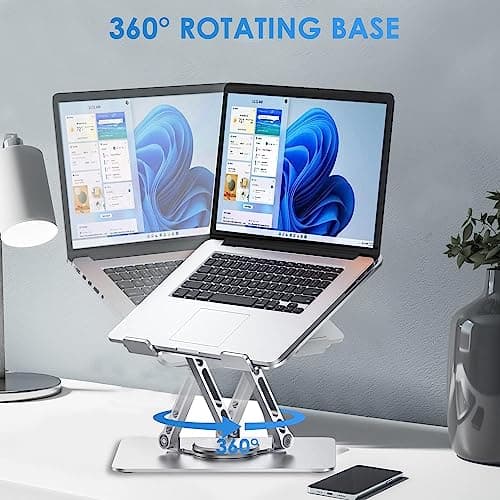 PLIXIO Adjustable Laptop Stand with 360° Rotating Base Tabletop Ergonomic Foldable Portable Holder Compatible for MacBook, HP, Dell, Lenovo & All Other Notebook (Sliver) 2