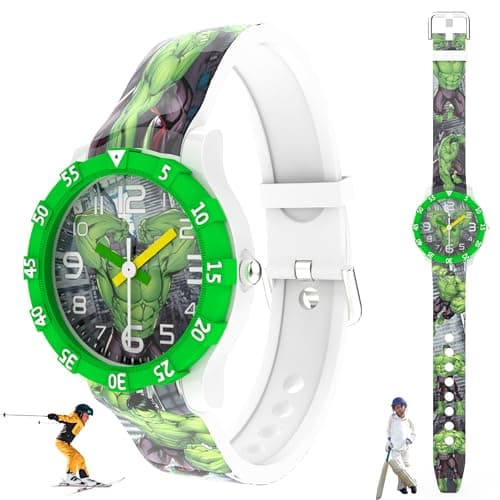 SPIKY Disney Hulk Kids Round Analog Watch for Boys & Girls (3–10 Years) | Rotating Bezel & Separate Minutes | Green Cartoon Dial | Soft Silicone Strap | Best Gift for Kids