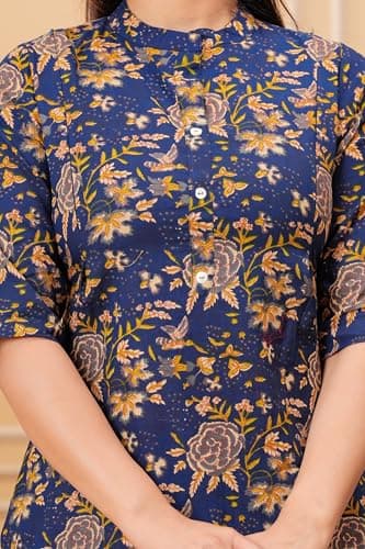 Women Cotton Printed Co-Ord Set Kurta with Pant Set | Cotton Floral Printed Anarkali Maternity Feeding Kurta with Zipper/Maternity (in, Alpha, 2XL, Blue Gold MAT Set) 4