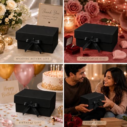 SATYAM KRAFT 1 Pcs Multipurpose Decorative gift box with Ribbon for packing Empty Gift Hamper for Presents Wedding Reusable Gift Packing Return Gift Surprise-purple Cardboardbox (Black) 5