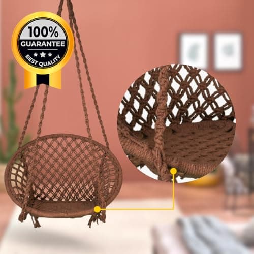 Curio Centre Make in India Round Cotton Rope Hanging Swing for Adults & Kids with Accessories/Swing Chair for Indoor,Outdoor,Home,Patio,Yard, Balcony,Garden (145 x 57 x 43 cm,100 kgs Capacity, Brown) 3
