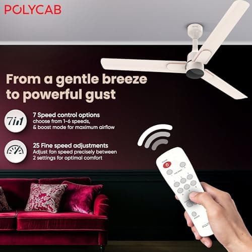 Polycab Wizzy Neo DLX 1200mm 5-Star BLDC, Remote Ceiling Fan for Living Room | 55% Energy Saving, High Air Delivery, 7 Speed Setting, Free Installation | 3-yr Warranty【Beige Rosegold】 5