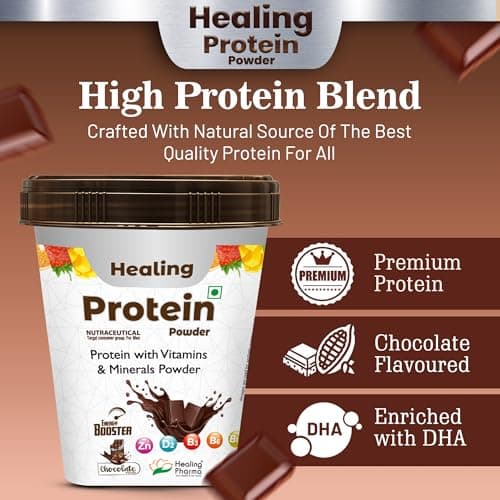 Healing Pharma - Healing Protein Powder with Multivitamins & Minerals | Protein Supplement for Energy Booster Strength, Stamina & Recovery | Chocolate Flavour - 200g 2