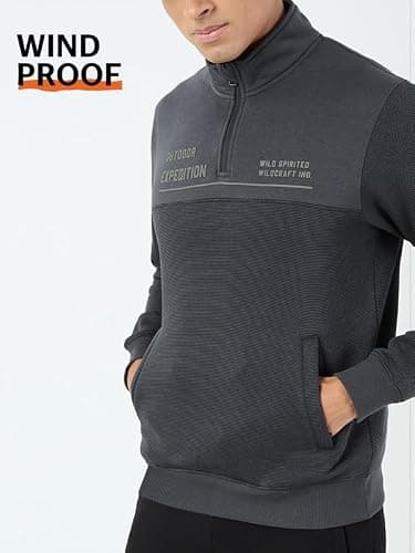 Wildcraft Men Cotton Blend Sweat Shirt | Sweatshirt for Mens | Regular Fit | (Black, XL) 2