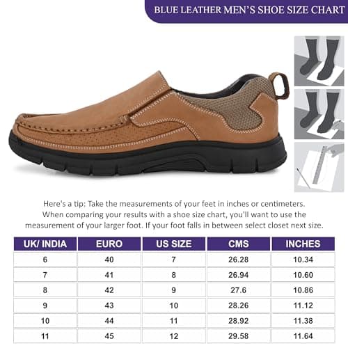 Blue Leather Loafer for Men | Lightweight & Comfortable | Stylish Leather Moccasin Slip-On with Cushioned Insole | Perfect for Casual Outfits & Everyday Comfort 4040-3 4