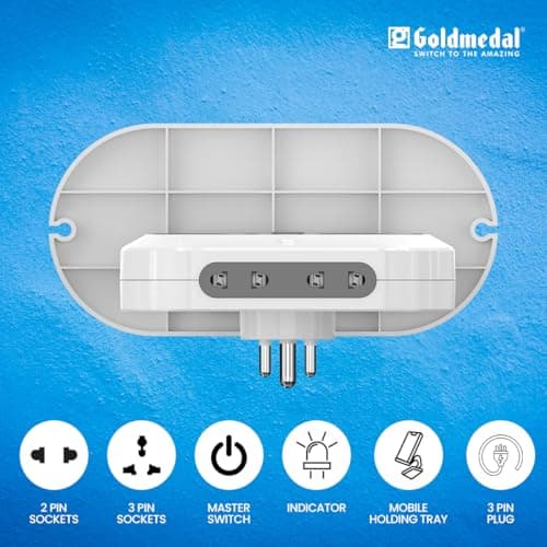 Goldmedal Wall-E-3 Pin Plug Travel Adaptor with Mobile Stand | Universal Sockets | Multiplug for Home & Office Appliances | Supports 2-Pin & 3-Pin Plugs (Pack of 1) - White 2