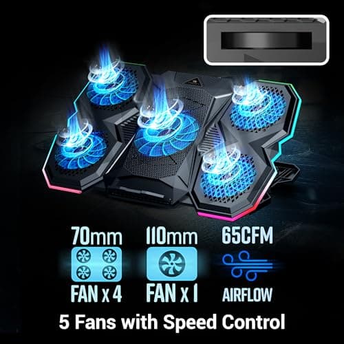 ZEBRONICS NC8000 Laptop Cooling Pad, Upto 17 inch, Silent Operation, 5 Fans, 5 Level Adjustable, Speed Control, 10 RGB Modes, USB Port, Mobile Holder 2