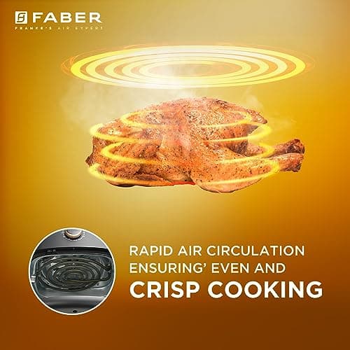 Faber 6 liter 1500W Air Fryer|Fry, Bake, Roast, Toast, Defrost, Grill & Reheat|360° Rapid Air Cooking, 85% Less Oil|Temperature & Time Control, Non-Stick Fryer Pan, Auto-Off | Sleek Design | (Black) 6