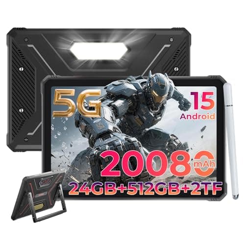 HOTWAV R9 Ultra 5G 2025 Rugged Android 15 Tablet, 11" FHD+ 120Hz 20080mAh Waterproof Tablet with Stylus, Octa-Core 24GB + 512GB/2TB TF, 64MP + 16MP + 20MP, Gemini AI/IP68&IP69K/5G LTE and WiFi/Face