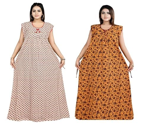 Bejod's Collection Women Sleeveless Pure Cotton Nighty Combo Pack of 2 | Full Length Floral Printed Cotton Nighty Maxi | Soft & Breathable Night Dress for Women Best for Summer 2XL to 4XL
