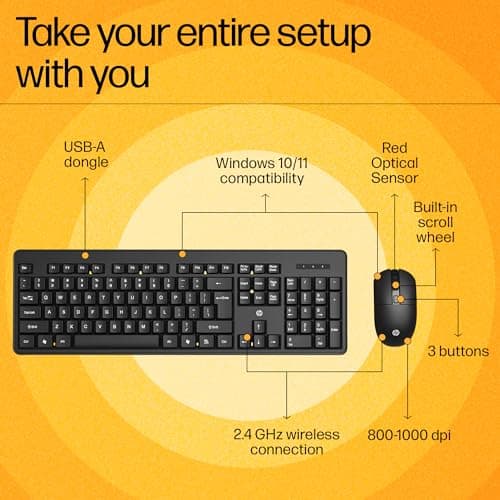 HP KM200 Wireless Mouse and Keyboard Combo, Full-Size Ergonomic Design, 3 Button and Built-in Scroll Wheel, 2.4 GHz Wireless connectio, 3 Years Warranty (7J4G8AA) 3