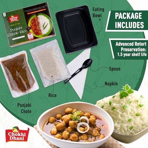 Chokhi Dhani Punjabi Chole with Rice Pack of 2 (350g Each) | Amritsari Chole Chawal Ready to Eat Meal | Heat & Eat Instant Veg Food | North Indian 4