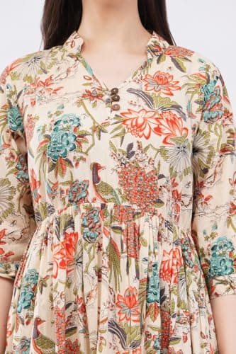 Adore India Women Cotton Cambric Dress | Floral Printed Western Midi & Maxi Dress | Summer Casual Dress for Women | Sleeveless & Half Sleeve Tiered Dresses | Comfortable Breathable Cotton Outfit 2