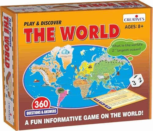 Creative's Play & Discover The World, GK Quiz Game, 360 Questions 3 Levels Cards, Reference World Map, Timer Scoring Pad, Continents, Countries, Oceans, Geography Games for Kids, Ages 8 & Up