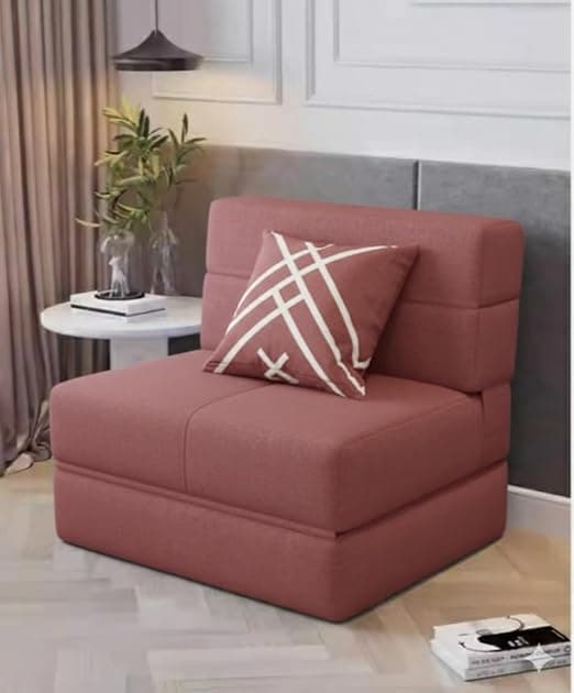 Foldable One Seater Sofa Bed 3 x 6 Ft Jute Fabric Washable Cover Convertible Sofa Bed for Home & Office, Guest Room (Finish Color - Rose Pink - Pre-Assembled)