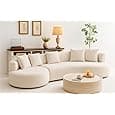 Modern Style Curved Sectional Living Room Couch, Minimalist Comfy Boucle Fabric Modular Sofa for Apartment, Home Office, Right Hand Facing, Light Coffee