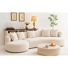 Modern Style Curved Sectional Living Room Couch, Minimalist Comfy Boucle Fabric Modular Sofa for Apartment, Home Office, Left Hand Facing, Light Coffee