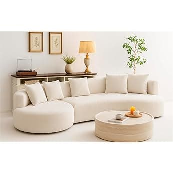 Modern Style Curved Sectional Living Room Couch, Minimalist Comfy Boucle Fabric Modular Sofa for Apartment, Home Office, Left Hand Facing, Light Coffee