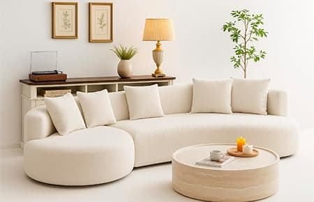 Curved Sofa for Living Room - Modern Boucle Modular Sectional Set, 4 Seat Upholstered Couch for Bedroom, Home Office (Beige, 4 Seater)