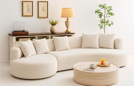 Curved Sofa for Living Room - Modern Boucle Modular Sectional Set, 4 Seat Upholstered Couch for Bedroom, Home Office (Beige, 4 Seater)