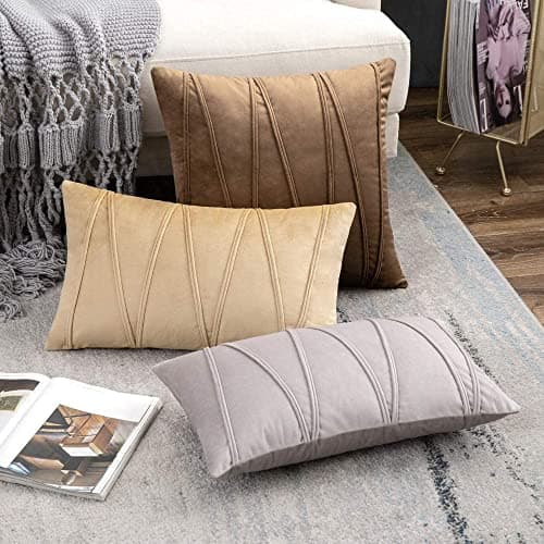 Khooti Velvet Striped Cushion Cover Pack of 1-16" x 20" / 41 x 51 cm | Wheat | Soft Pillow Covers Cushion Case for Sofa Bedroom Livingroom Chair Car, Cushion Cover with Zig Zag Pattern 4