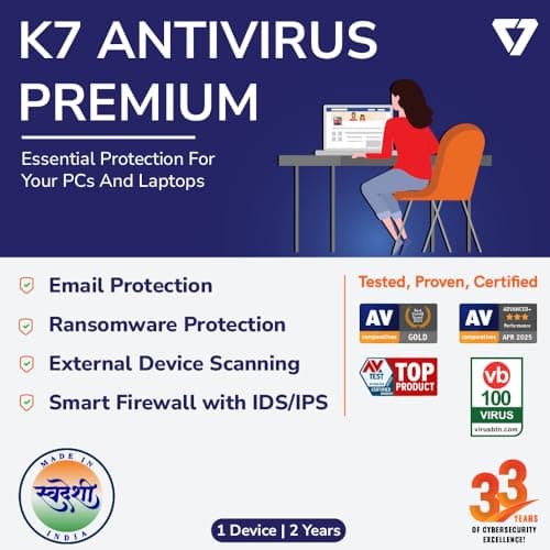 K7 Antivirus Premium 2025 |1 Device 2 Years | Antivirus, Ransomware Protection, Threat Protection | Email Delivery in 2 Hours - No CD