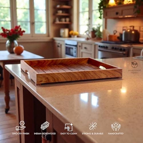 Creation India Craft Sheesham Wood Serving Trays for Dining Table Rectangle Shape Tray for Breakfast Coffee Serving Tray Set of 3 Simple and Looking for Home Decoration 4