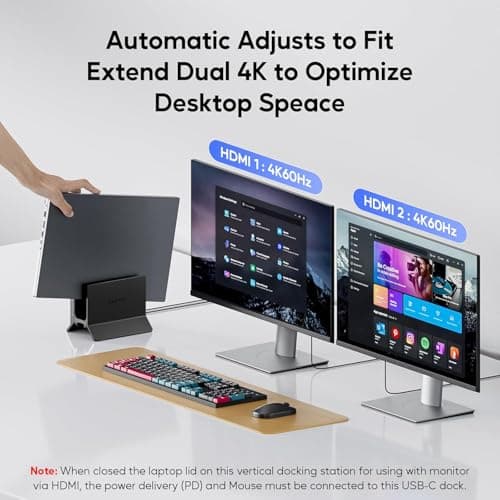 PULWTOP USB C Laptop Docking Station Dual Monitor, 11 in 1 Vertical Dock with 2 HDMI 4K, 3 USB A/C 10Gbps, 2USB-A 5Gbps, USB A 2.0, Ethernet, Docking Station Stand for Type-C Laptops (Black) 5