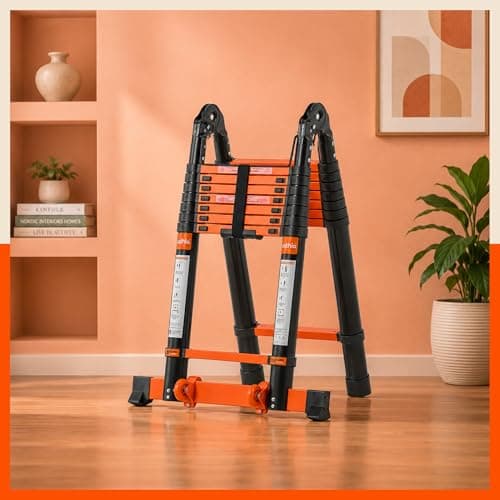 Bathla 20.5 Ft A-Type Foldable Steel Telescopic Ladder with Support Wheels | Portable, Compact & Multipurpose Ladder for Home, Industrial and Outdoor Use