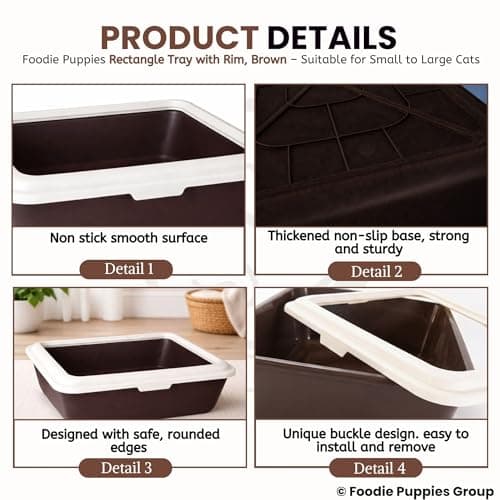Foodie Puppies Rectangle Cat Litter Tray (Large (Brown) - 58 x 46 x 17 cm) with Rim, Reduces Odor, Perfect Starter for Toilet Training Your Kitten and Puppies 5