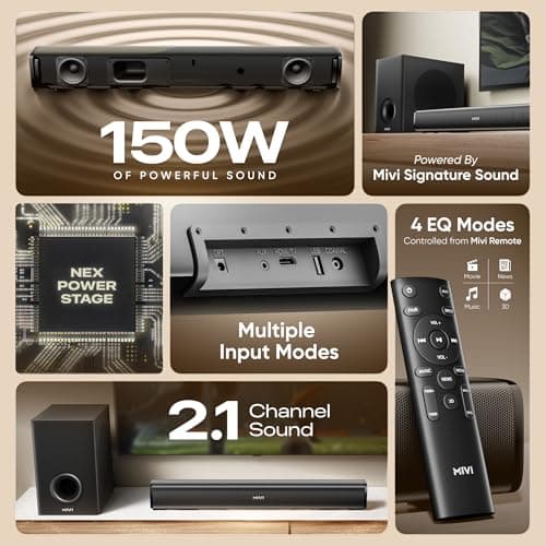 Mivi Nex 150 Soundbar with Subwoofer | 150W Home Theater Speaker | 2.1 Channel Sound Bar for Smart TV | Bluetooth v5.3 | HDMI, ARC, Coaxial & USB Speaker Home Theatre | Made in India (Black) 2