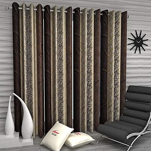 Home Sizzler Abstract 4 Piece Eyelet Polyester Window Curtain Set - 5ft, Brown
