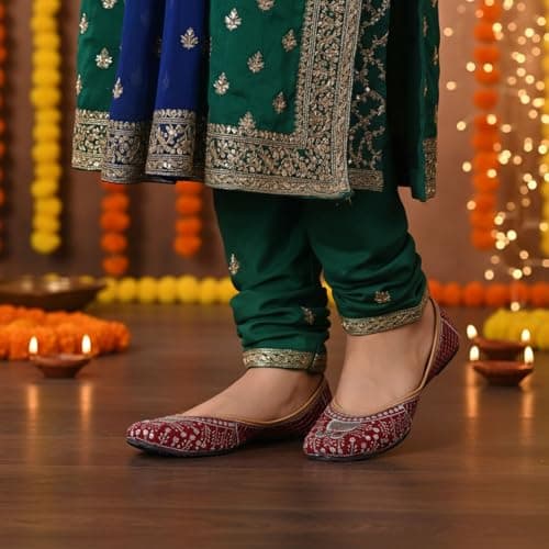 IndieStride Women Ethnic Rajasthani Embroidery Punjabi Mojari's Shoe Juti Jutti’s, Color - Red, UK Size - 9 2