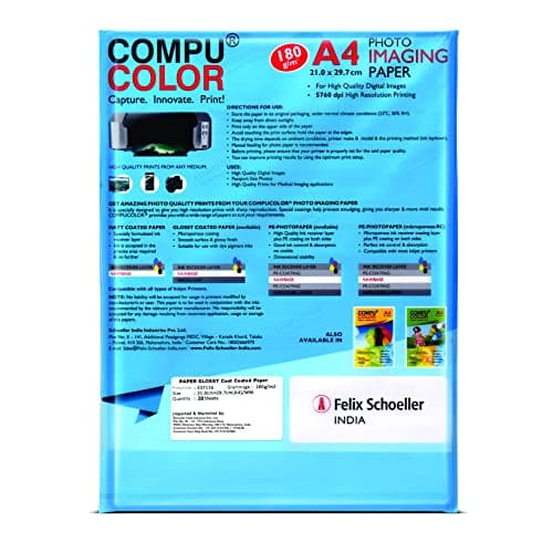 COMPUCOLOR- Cast Coated Primo Glossy Photo Paper 180GSM (A4 Size, 20 Sheets, Pack of 1) Bright White| For all Inkjet Printers | Water Proof, Scratch Resistant, Instant Dry, Long Lasting, Vibrant Color 2
