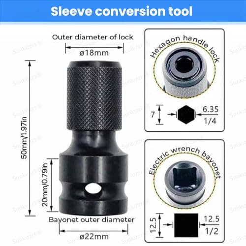 Sunkizzrs® 2-Set Rapid Release Converter—1/2" Square Drive to 1/4" Hex Female Socket Adapter—Quick Release Impact Bit Holder—Drill Chucks Adaptor Conversion for Impact Wrench included Ring & Rod 2