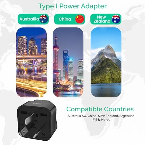 rts (2 Pack) India to Australia AU China New Zealand Argentina Fiji Travel Adapter Plug Converter Type I Tablet Travel Essentials for Travel for Smartphones, Phones, Laptops, Camera Chargers Tablet 5