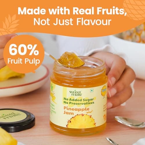 Sweetmate Pineapple Jam - 220g | No Added Sugar | 100% Pure Fruit Pulp & Healthy Fiber | No Preservatives, Colors & Artificial Flavors | Diabetic & Keto Friendly Jam 3