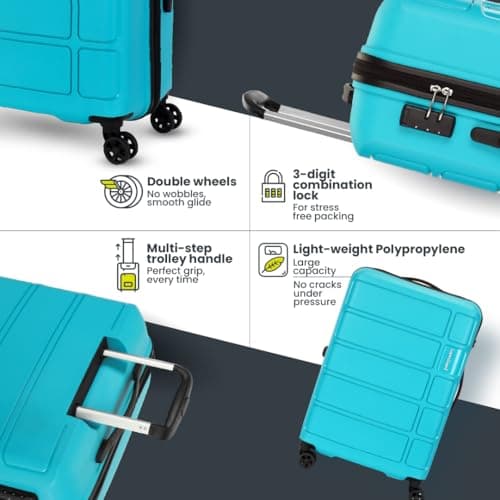 Kamiliant by American Tourister 3 Pc Harrier Edge 8W Set 56 Cm, 68 Cm & 78 Cm - Small, Medium & Large Polypropylene(PP) Hardside 8 Wheels Spinner Luggage Set/Trolley Bag Set (Light Blue) 4